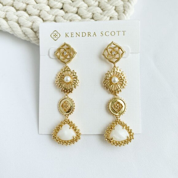 Kendra Scott Brielle - Gold Ivory Mother-of-Pearl Linear Drop Earrings - Picture 1 of 4